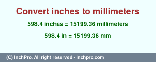 Result converting 598.4 inches to mm = 15199.36 millimeters