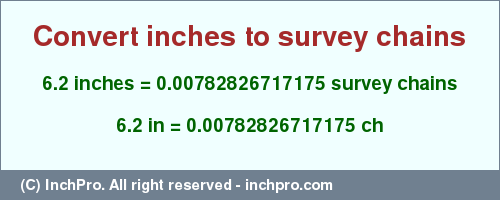 Result converting 6.2 inches to ch = 0.00782826717175 survey chains