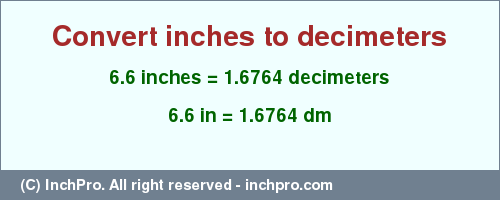 Result converting 6.6 inches to dm = 1.6764 decimeters