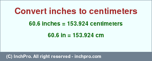 Result converting 60.6 inches to cm = 153.924 centimeters