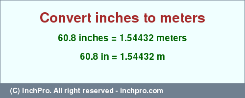 Result converting 60.8 inches to m = 1.54432 meters