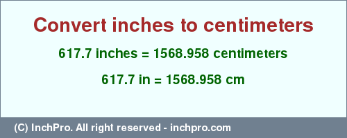 Result converting 617.7 inches to cm = 1568.958 centimeters