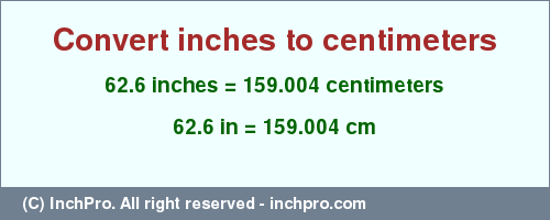 Result converting 62.6 inches to cm = 159.004 centimeters