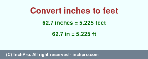 Result converting 62.7 inches to ft = 5.225 feet