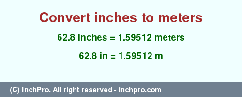 Result converting 62.8 inches to m = 1.59512 meters