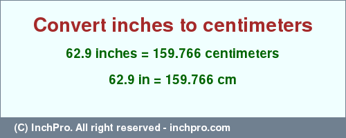 Result converting 62.9 inches to cm = 159.766 centimeters