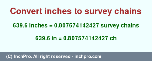 Result converting 639.6 inches to ch = 0.807574142427 survey chains