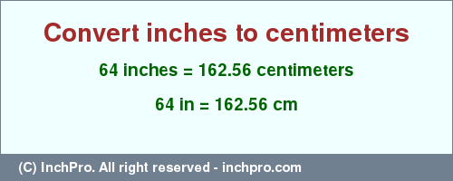 Result converting 64 inches to cm = 162.56 centimeters