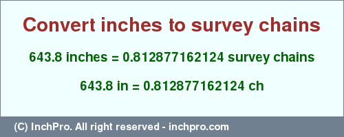 Result converting 643.8 inches to ch = 0.812877162124 survey chains