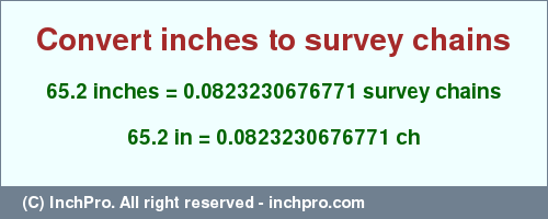 Result converting 65.2 inches to ch = 0.0823230676771 survey chains