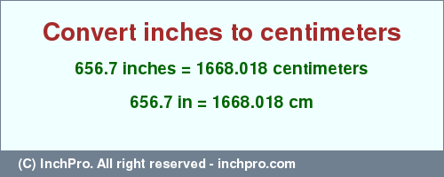 Result converting 656.7 inches to cm = 1668.018 centimeters