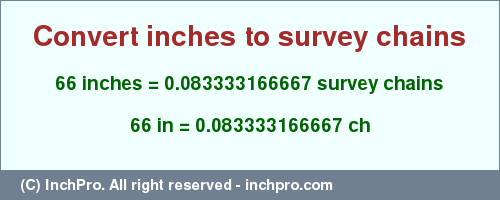 Result converting 66 inches to ch = 0.083333166667 survey chains