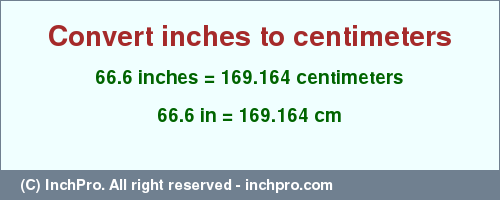 Result converting 66.6 inches to cm = 169.164 centimeters