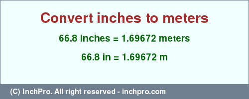 Result converting 66.8 inches to m = 1.69672 meters