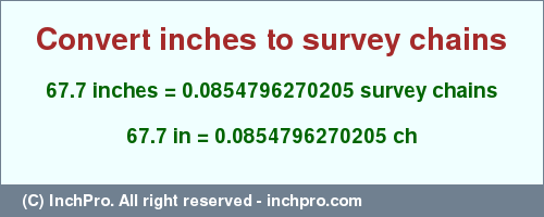 Result converting 67.7 inches to ch = 0.0854796270205 survey chains