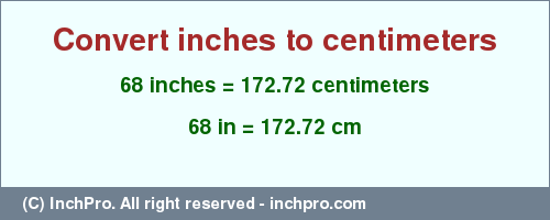 Result converting 68 inches to cm = 172.72 centimeters