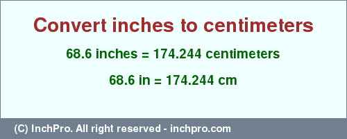 Result converting 68.6 inches to cm = 174.244 centimeters