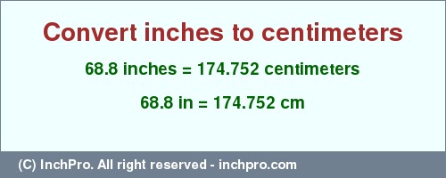 Result converting 68.8 inches to cm = 174.752 centimeters