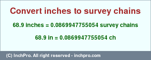 Result converting 68.9 inches to ch = 0.0869947755054 survey chains