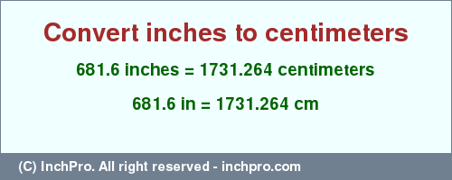 Result converting 681.6 inches to cm = 1731.264 centimeters