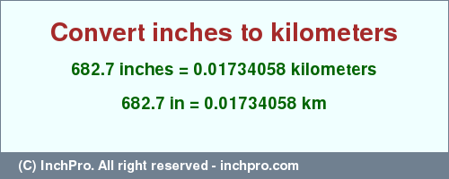 Result converting 682.7 inches to km = 0.01734058 kilometers
