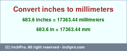 Result converting 683.6 inches to mm = 17363.44 millimeters