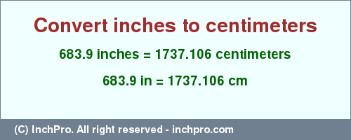Result converting 683.9 inches to cm = 1737.106 centimeters
