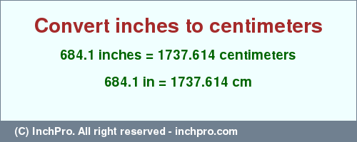 Result converting 684.1 inches to cm = 1737.614 centimeters