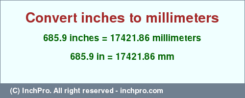 Result converting 685.9 inches to mm = 17421.86 millimeters