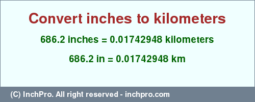 Result converting 686.2 inches to km = 0.01742948 kilometers