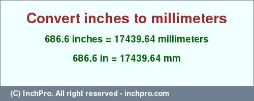 Result converting 686.6 inches to mm = 17439.64 millimeters