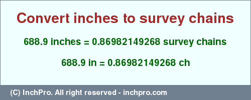 Result converting 688.9 inches to ch = 0.86982149268 survey chains