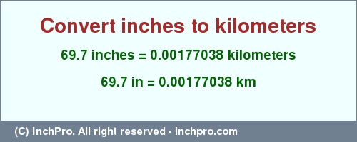 Result converting 69.7 inches to km = 0.00177038 kilometers