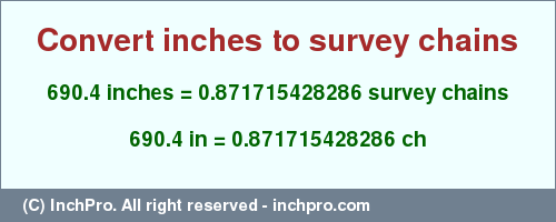 Result converting 690.4 inches to ch = 0.871715428286 survey chains