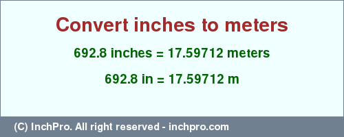 Result converting 692.8 inches to m = 17.59712 meters