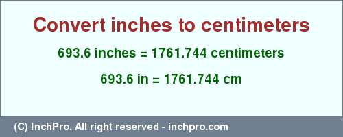 Result converting 693.6 inches to cm = 1761.744 centimeters