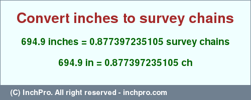 Result converting 694.9 inches to ch = 0.877397235105 survey chains