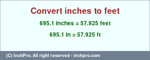 Result converting 695.1 inches to ft = 57.925 feet