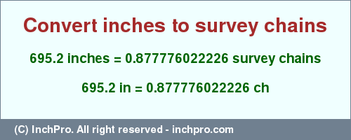 Result converting 695.2 inches to ch = 0.877776022226 survey chains