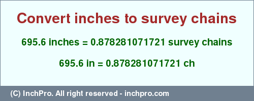 Result converting 695.6 inches to ch = 0.878281071721 survey chains