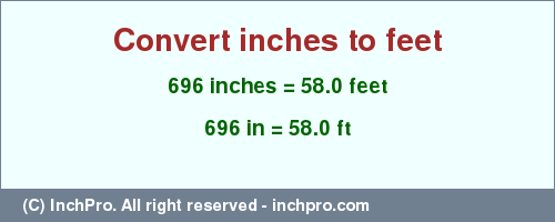 Result converting 696 inches to ft = 58.0 feet