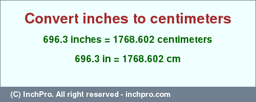 Result converting 696.3 inches to cm = 1768.602 centimeters