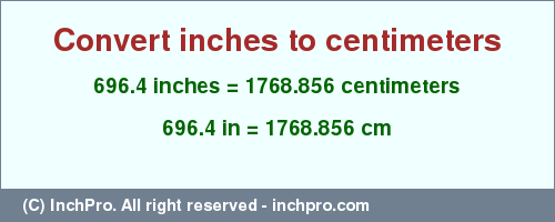 Result converting 696.4 inches to cm = 1768.856 centimeters