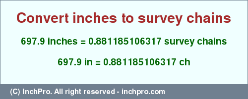 Result converting 697.9 inches to ch = 0.881185106317 survey chains