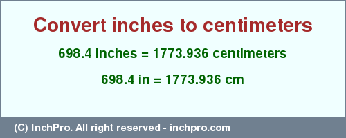 Result converting 698.4 inches to cm = 1773.936 centimeters