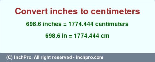Result converting 698.6 inches to cm = 1774.444 centimeters