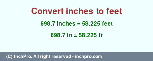 Result converting 698.7 inches to ft = 58.225 feet