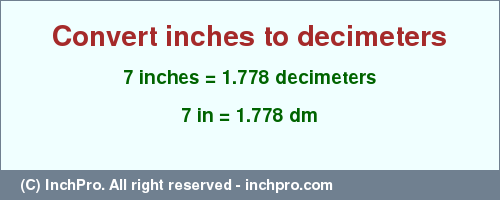 Result converting 7 inches to dm = 1.778 decimeters