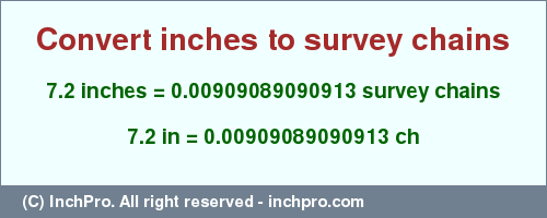 Result converting 7.2 inches to ch = 0.00909089090913 survey chains