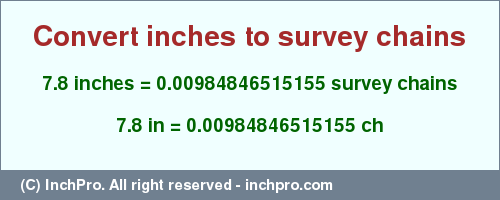 Result converting 7.8 inches to ch = 0.00984846515155 survey chains